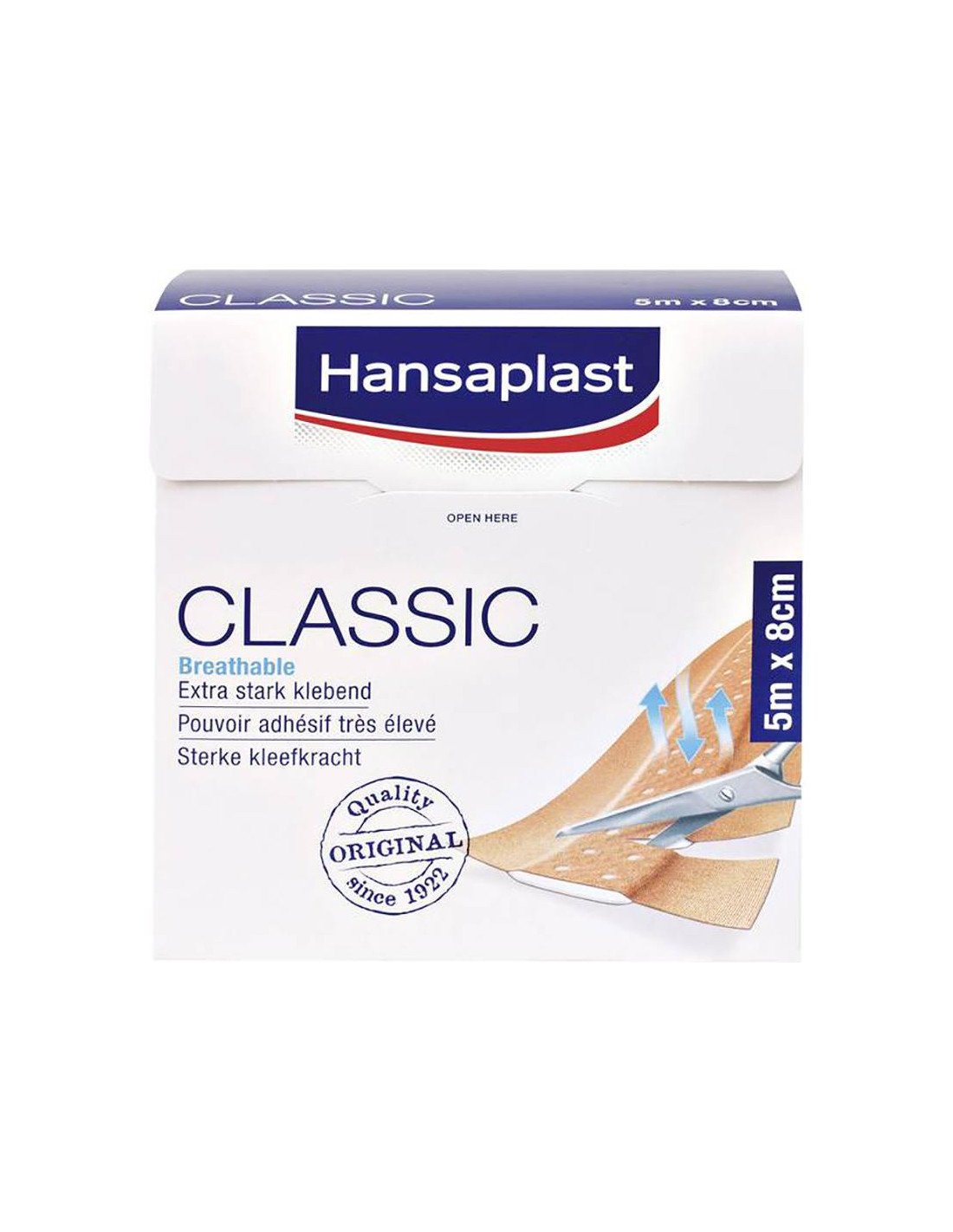 Hansaplast Pleister rol Classic 5 m x 8 cm | Snel en Voordelig bestellen  bij EHBO-Centrum.nl | Snelle Verzending | 14 dagen bedenktijd