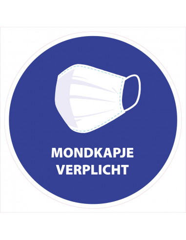 Mondkapje verplicht vinyl sticker Ø200mm | Snel en Voordelig bestellen bij  EHBO-Centrum.nl | Snelle Verzending | 14 dagen bedenktijd